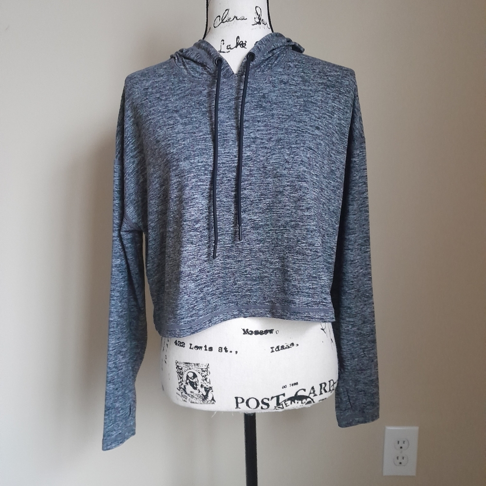 Athleta Uptempo cropped hoodie lightweight relaxed fit gray pullover XXS